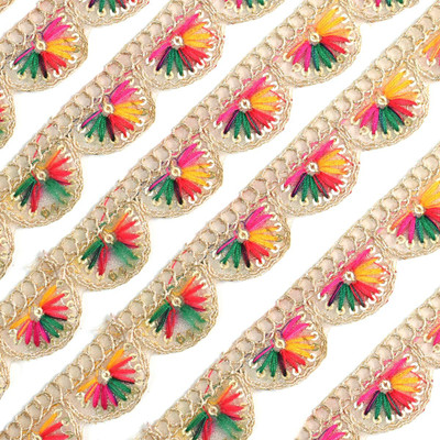 Mahitex Multi-Color Embroidered Sequin Border Lace Trim for Sarees, Dupattas, Lehengas & DIY Lace Reel(Pack of 1)