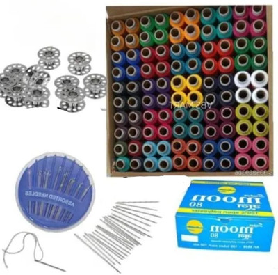 HouseOfCommon Thread Box 100 pcs, 5 Bobbin and Needle pack Sewing Kit