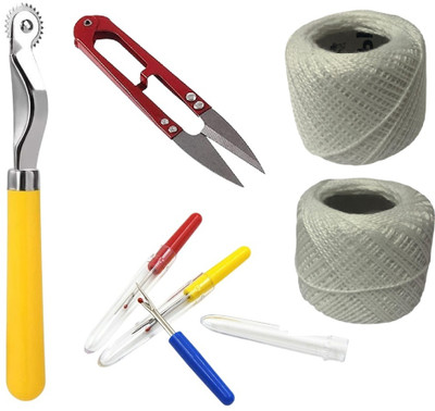 Kunfaya 1 Tracing Wheel + 1 Cutter + 2 Seam Ripper + 2 Cotton Dori Roll White Sewing Kit