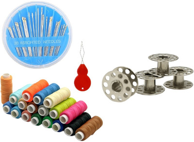 Kunfaya Combo Of 1 Needle Compact + 10 Spools + 4 Bobbins Sewing Kit