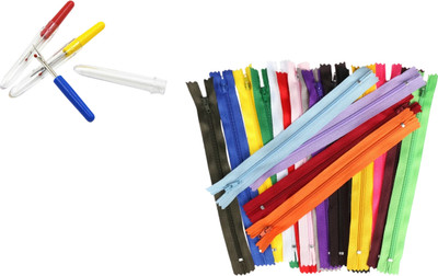 Kunfaya Combo Of 3 Seam Ripper + 10 Nylon Multi Zippers Sewing Kit