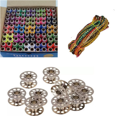 HouseOfCommon 100 pcs Thread Box with Lace and 10 Bobbins Sewing Kit