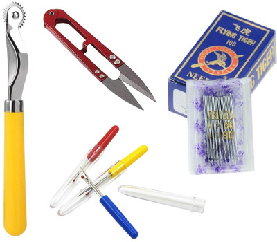 Kunfaya 1 Tracing Wheel + 1 Cutter + 2 Seam Ripper + 10 Pcs 16 No. Needles Sewing Kit