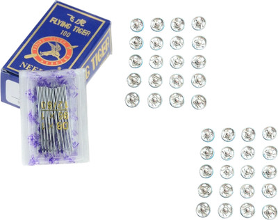 Kunfaya Combo Of 10 Machine Needle 16No. + 40 Tich Button Sewing Kit