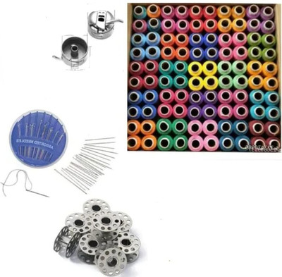 HouseOfCommon 100 pcs Thread Box, 5 Bobbins and Needle pack Sewing Kit