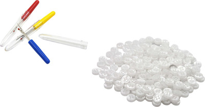Kunfaya Combo Of 3 Seam Ripper + 20 White Round 4 Holes Buttons Sewing Kit