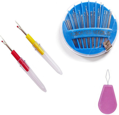 Crafts Haveli 3 Items Combo : 2 Seam Ripper, 30 Needles Compact, 1 Needle Threader Sewing Kit