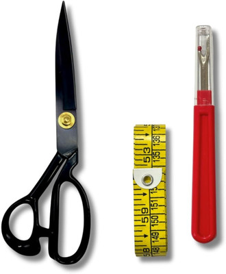 ZENITH 10Inch Black Tailoring Scissors Measuring Tape and 1Pc Big Seam Ripper Set Sewing Kit