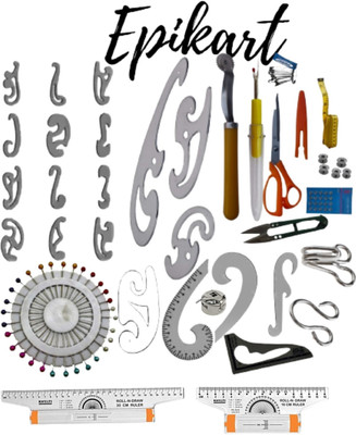epikart Tailoring Materials Drafting Scale Ruler, Scissor, Pearl Head Pins, French Curve Sewing Kit