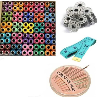 HouseOfCommon Thread Box, 5 Bobbin, Needle pack and Measuring Tape Sewing Kit