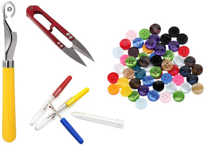 Kunfaya 1 Tracing Wheel + 1 Cutter + 2 Seam Ripper + 20 Multicolor Shirt Button Sewing Kit