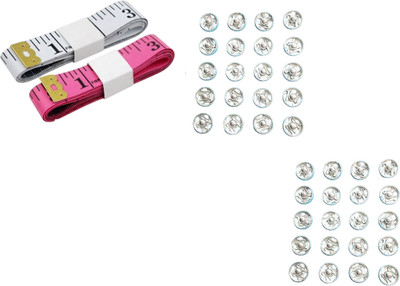 Kunfaya Combo Of 2 Measuring Tape + 40 Tich Button Sewing Kit