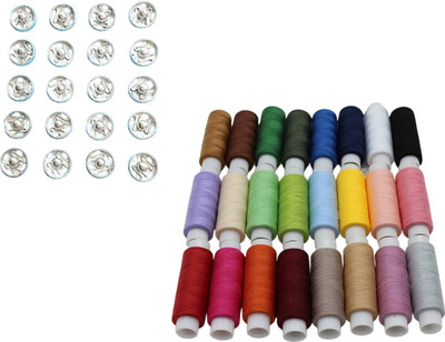 Kunfaya Combo Of 20 Tich Button + 10 Multicolor Thread Spools Sewing Kit
