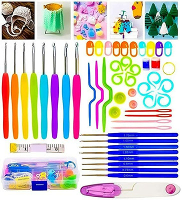 TREXEE 52pcs Sewing Needle Kit & 16pcs Soft Grip Handles Hooks, 1 Scissor, 1 Tape ETC Sewing Kit