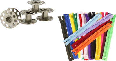 Kunfaya Tailoring Combo Of 4 Bobbins+ 10 Nylon Multi Zippers Sewing Kit
