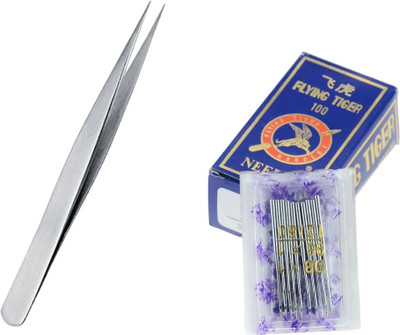 Kunfaya Combo Of 1 Tweezer + 10 Machine Needles Sewing Kit
