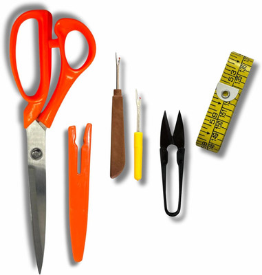 ZENITH 10 Inch Orange Scissors 2 Seam Rippers Measuring Tape, Thread Cutter for Fabric Sewing Kit