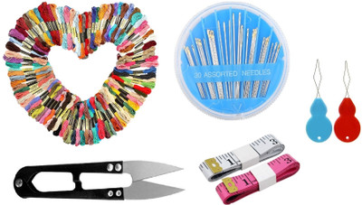 Kunfaya 10 Cotton Skeins + 1 Needle Compact + 1 Cutter + 2 Thread Pick + 2 Tailor Tape Sewing Kit