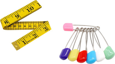 Kunfaya Combo Of 1 Measuring Tape + Multicolor Safety Pins Sewing Kit