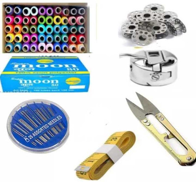 HouseOfCommon 100pcs Multicolor Threads, Measuring Tape, 5 Bobbin, and Thread Cutter Sewing Kit