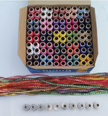 HouseOfCommon 100 pcs Thread Box with Lace and 10 Bobbin pin Sewing Kit