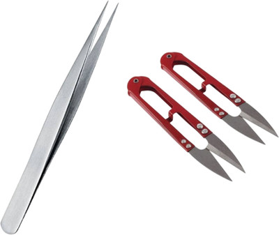 Kunfaya Combo Of 1 Tweezer + 2 Thread Cutter Sewing Kit