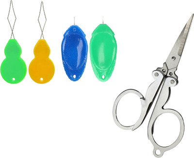 Kunfaya Combo Of 4 Needle Threaders + 1 Folding Scissor Sewing Kit