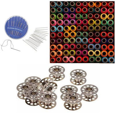 HouseOfCommon Sewing Kit - 100 pcs Multicolor Thread Box, 10 Bobbin and Needle pack Sewing Kit