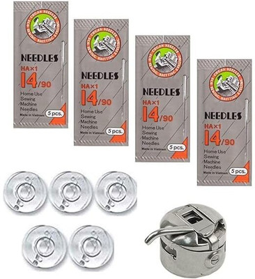 PADMAVATHI ENTERPRISES Sewing Needles Size HA 14, 4 Packs with 20 Needles, Bobbin Case, 5 Bobbins Sewing Kit