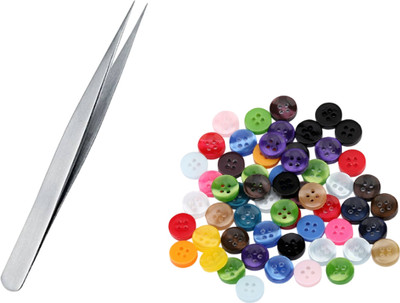 Kunfaya Combo Of 1 Tweezer + 20 Multi Round 4 Holes Buttons Sewing Kit
