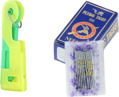 Kunfaya Combo Of 1 New Needle Threader + 10 Machine Needles Sewing Kit