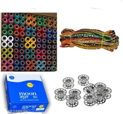 HouseOfCommon 100 pcs Thread Box with Lace and 10pcs Bobbins Sewing Kit