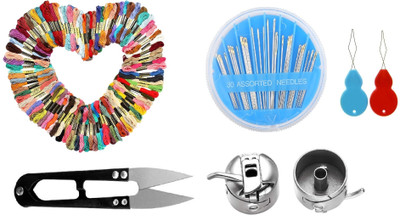 Kunfaya 10 Cotton Skeins + 1 Needle Compact + 1 Cutter + 2 Thread Pick + 1 Bobbin Case Sewing Kit