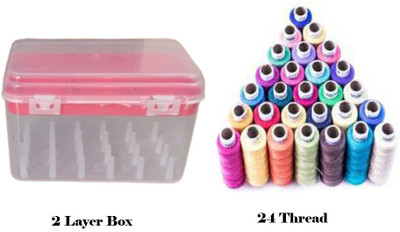 Three Mask 24 Multicolored Polyester Sewing Thread and Empty Box-Red Sewing Kit
