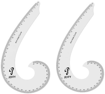 JEFFY Arm Hole Curve Ruler, Professional Pattern Making Tool, White, 2-Pack Sewing Kit