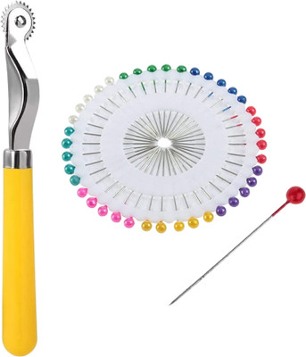 Kunfaya Combo Of 1 Tracing Wheel + 40 Pearl Head Pins Sewing Kit