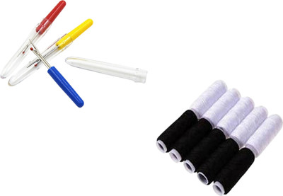Kunfaya Combo Of 3 Seam Ripper + 10 Black & White Spools Sewing Kit