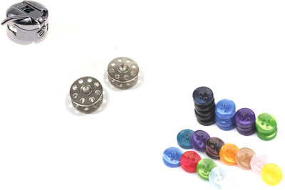 Crafts Haveli Combo 2 Items Bobbin 2Pc _ Case & Button Multi 20pc Sewing Kit