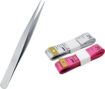 Kunfaya Combo Of 1 Tweezer + 2 Measuring Tape Sewing Kit