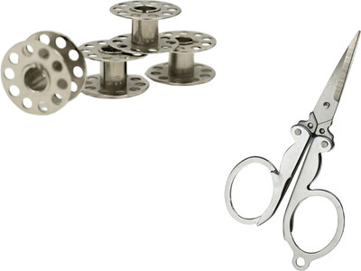Kunfaya Tailoring Combo Of 4 Bobbins+ 1 Folding Scissor Sewing Kit