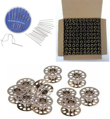 HouseOfCommon Sewing Kit - 100pcs Black Thread , 10 Bobbin and Needle pack Sewing Kit