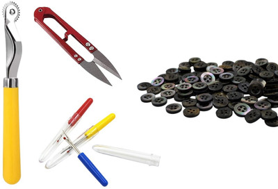Kunfaya 1 Tracing Wheel + 1 Cutter + 2 Seam Ripper + 20 Black Shirt Button Sewing Kit