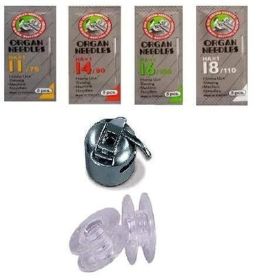 PADMAVATHI ENTERPRISES Combo Organ HA, 11,14,16,18 size Needles & 1 Bobbin Case with 5 Plastic Bobbins Sewing Kit
