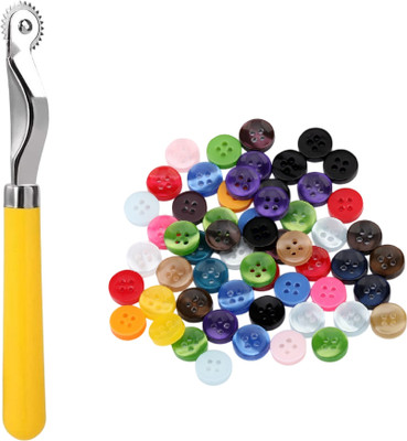 Kunfaya Combo Of 1 Tracing Wheel + 20 Multi Round 4 Holes Buttons Sewing Kit