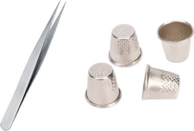 Kunfaya Combo Of 1 Tweezer + 4 Thimbles Sewing Kit