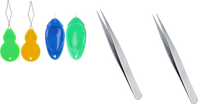 Kunfaya Combo Of 4 Needle Threaders + 2 Tweezer Sewing Kit