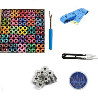 HouseOfCommon 100Pcs Sewing Threads, 5 Bobbin, Measuring Tape, Seam Ripper and Needle Pack Sewing Kit