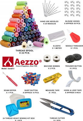 Aezzo Double Layer Multipurpose Tailoring Sewing Kit Set Box with 14 Accessories. Sewing Kit