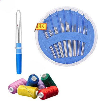 DECRONICS 5 Sewing Threads Spools /1 Needle Compact Kit / 1 Stitch Opener Seam Ripper Sewing Kit