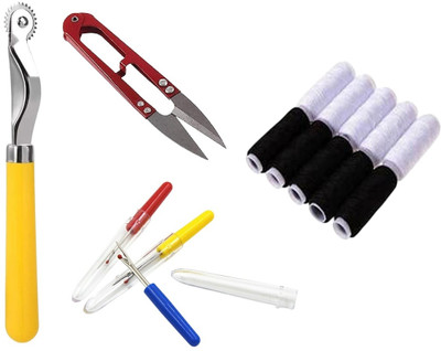 Kunfaya 1 Tracing Wheel + 1 Cutter + 2 Seam Ripper + 10 B/W Thread Spools Sewing Kit
